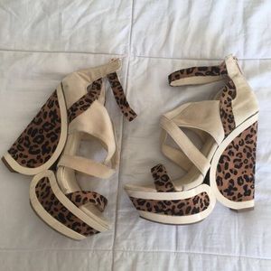 Beautiful Cheetah Print Taupe Suede Wedge
